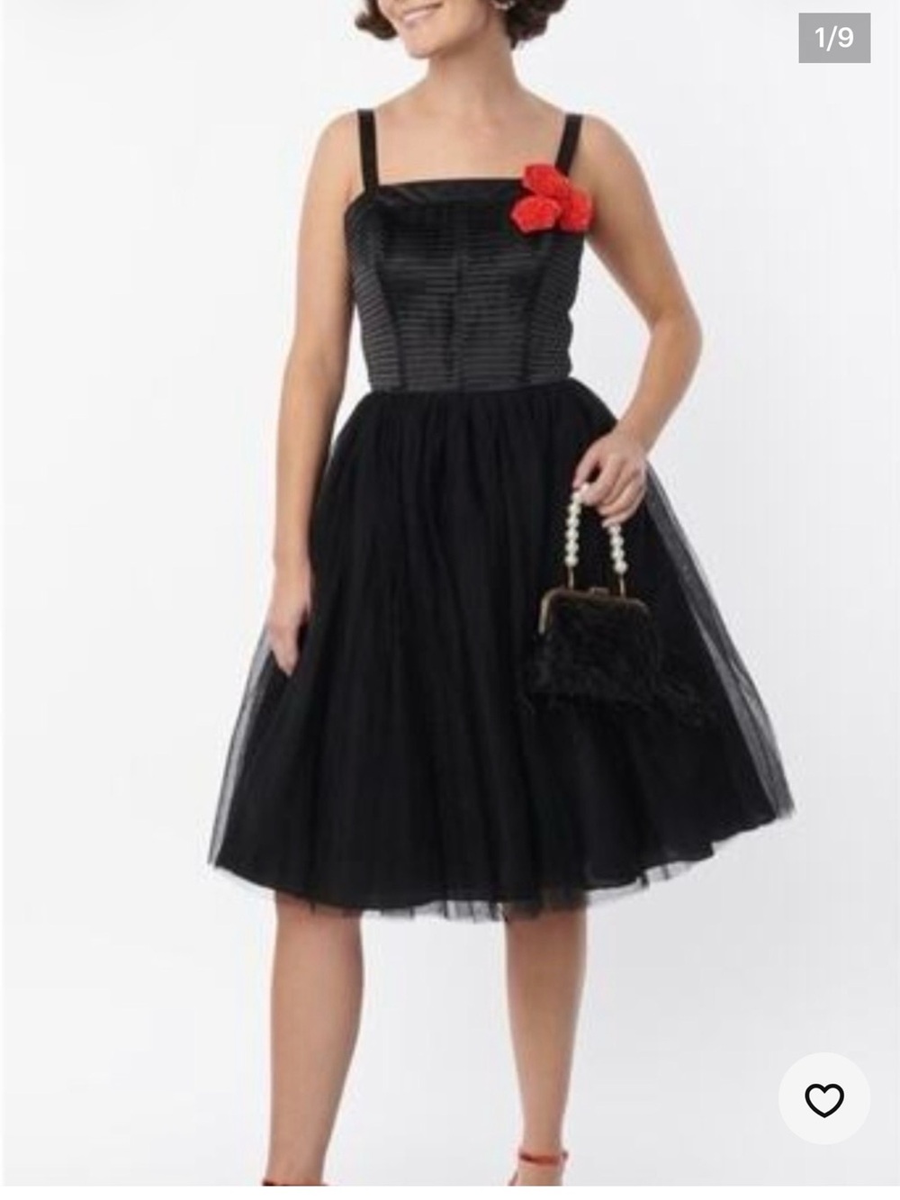 Unique Vintage Black Tulle Rose Fit Flare Dress NWT
